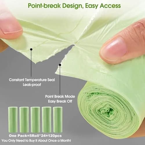 Aoriyar Compost Trash Bags 1.2 Gallon | Biodegradable & Leakproof 120 Count thumbnail 2