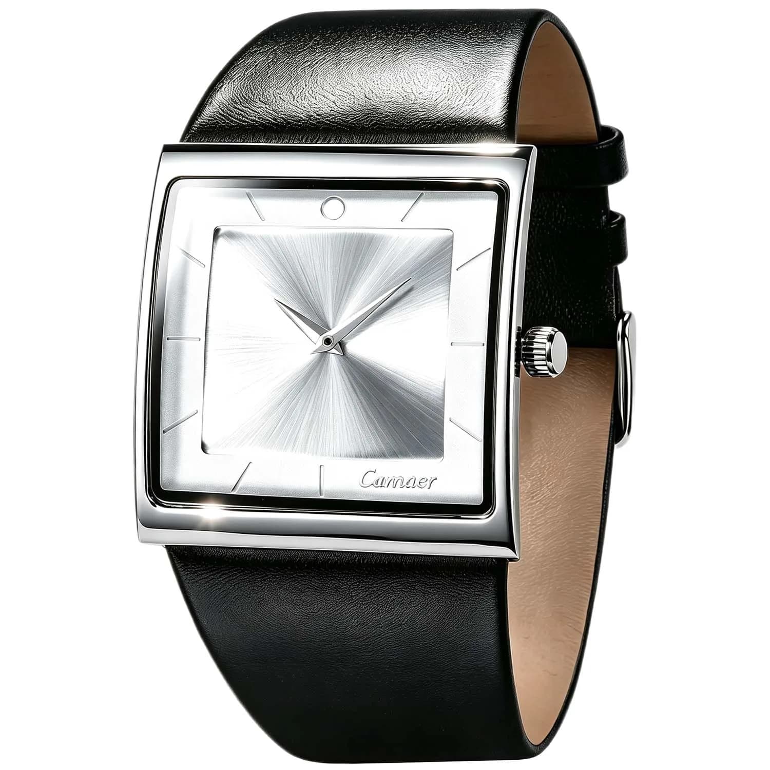 SIBOSUN Minimalist Square Men's Watch Black Dial 41mm Case | Classic Business Style Quartz Analog — A-c. White, Black