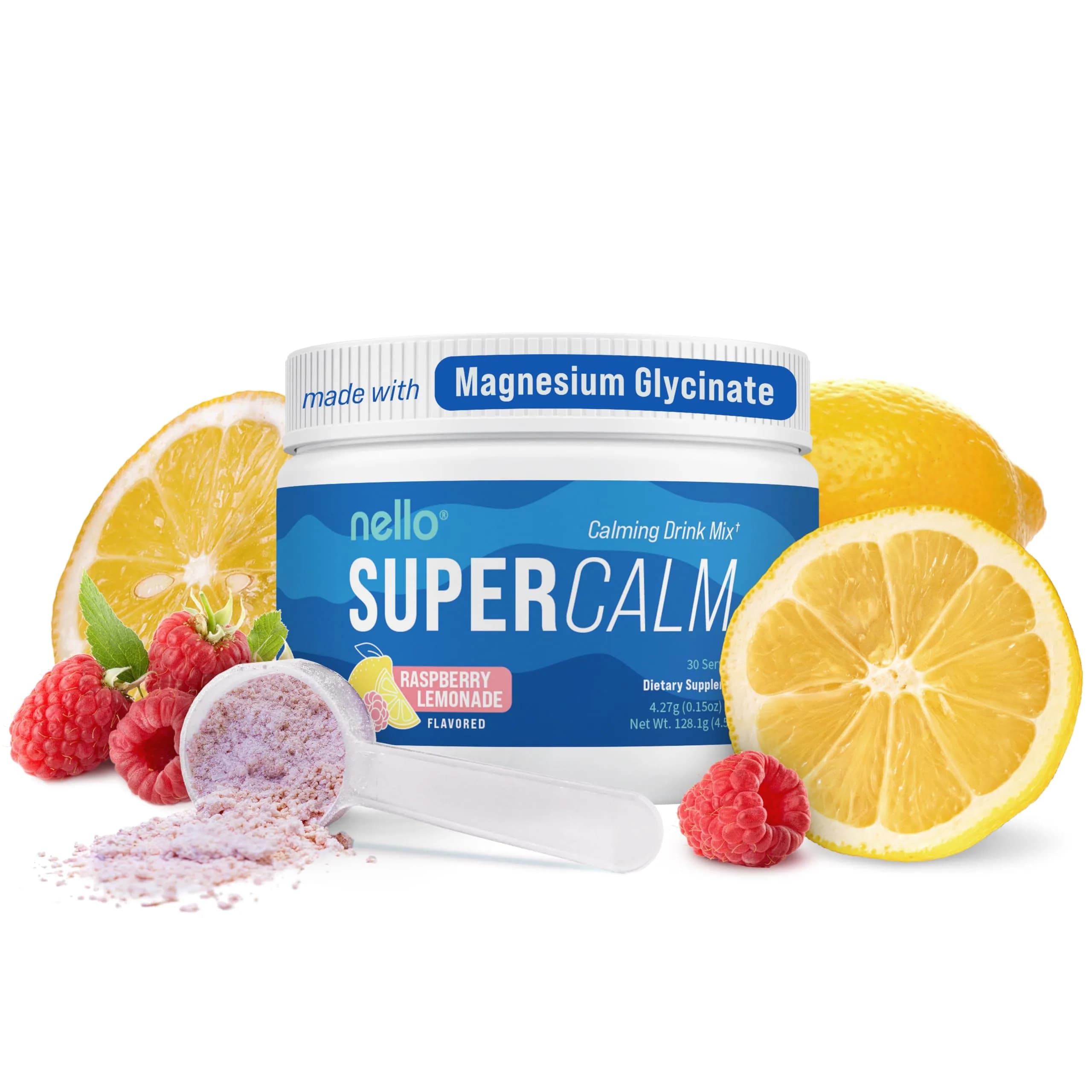 Nello Supercalm Raspberry Lemonade Powdered Drink Mix Tub, 30 Servings | Supports Calm & Sleep