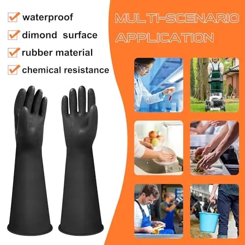 Nobgum 18-inch Chemical Resistant Gloves | Black, Heavy Duty Rubber Industrial Safety Gloves for Cleaning, Gardening, Dishwashing thumbnail 4