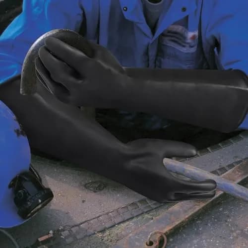 Nobgum 18-inch Chemical Resistant Gloves | Black, Heavy Duty Rubber Industrial Safety Gloves for Cleaning, Gardening, Dishwashing thumbnail 5