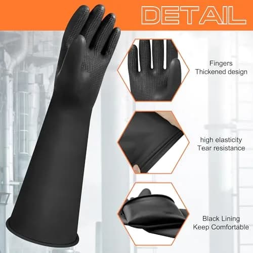 Nobgum 18-inch Chemical Resistant Gloves | Black, Heavy Duty Rubber Industrial Safety Gloves for Cleaning, Gardening, Dishwashing thumbnail 3