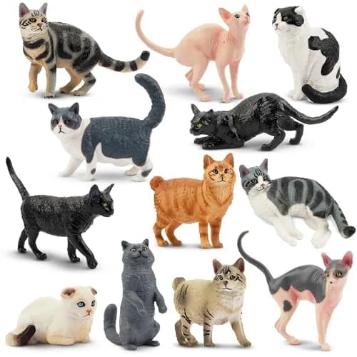 EYSCOTA 12PCS Cat Figurines | Realistic Kitten Toys & Cake Toppers for Kids & Children thumbnail 1
