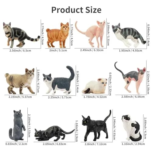 EYSCOTA 12PCS Cat Figurines | Realistic Kitten Toys & Cake Toppers for Kids & Children thumbnail 6