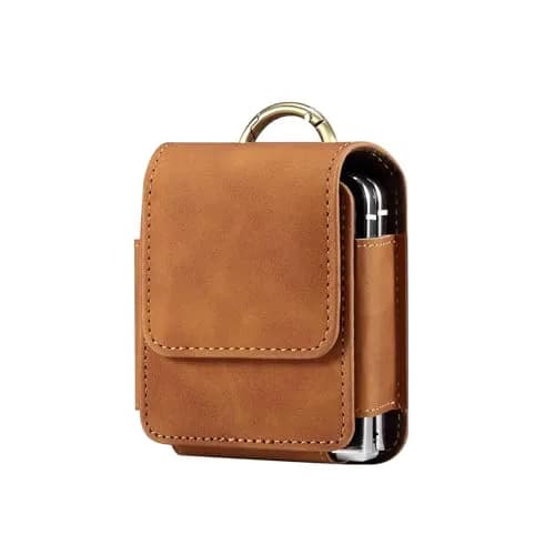 ZZ HZYISIDA Faux Leather Phone Holster Pouch Belt Clip for Motorola Razr+ 2025/2024, Razr 50 Ultra, Samsung Galaxy Z Flip 6/5/4, Brown | Fits Phones Up to 6.7 Inches thumbnail 1
