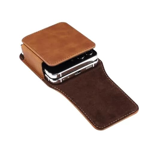 ZZ HZYISIDA Faux Leather Phone Holster Pouch Belt Clip for Motorola Razr+ 2025/2024, Razr 50 Ultra, Samsung Galaxy Z Flip 6/5/4, Brown | Fits Phones Up to 6.7 Inches thumbnail 5