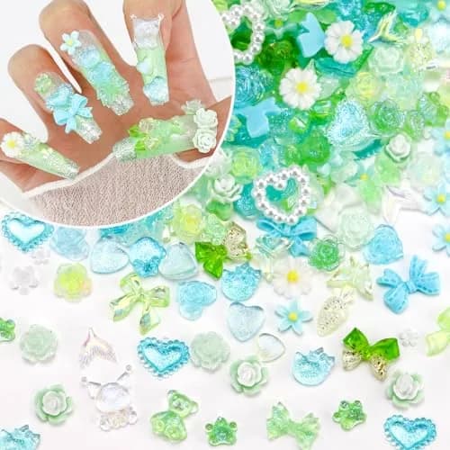Briskbloom 320PCS Green Assorted 3D Nail Charms | Spring Flower Bow & Heart Star for Nail DIY Crafts thumbnail 1