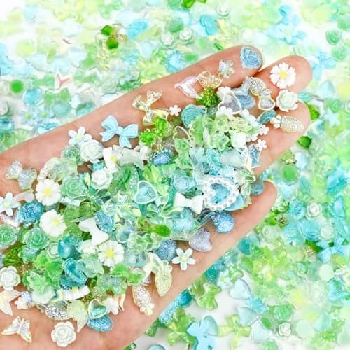 Briskbloom 320PCS Green Assorted 3D Nail Charms | Spring Flower Bow & Heart Star for Nail DIY Crafts thumbnail 2