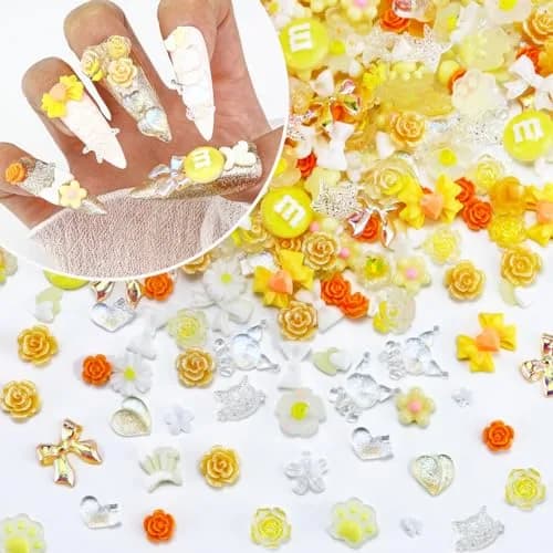 Briskbloom 320PCS Yellow Assorted 3D Nail Charms | Cute Flower Bow & Heart Shapes for Nail Art & DIY Crafts thumbnail 1