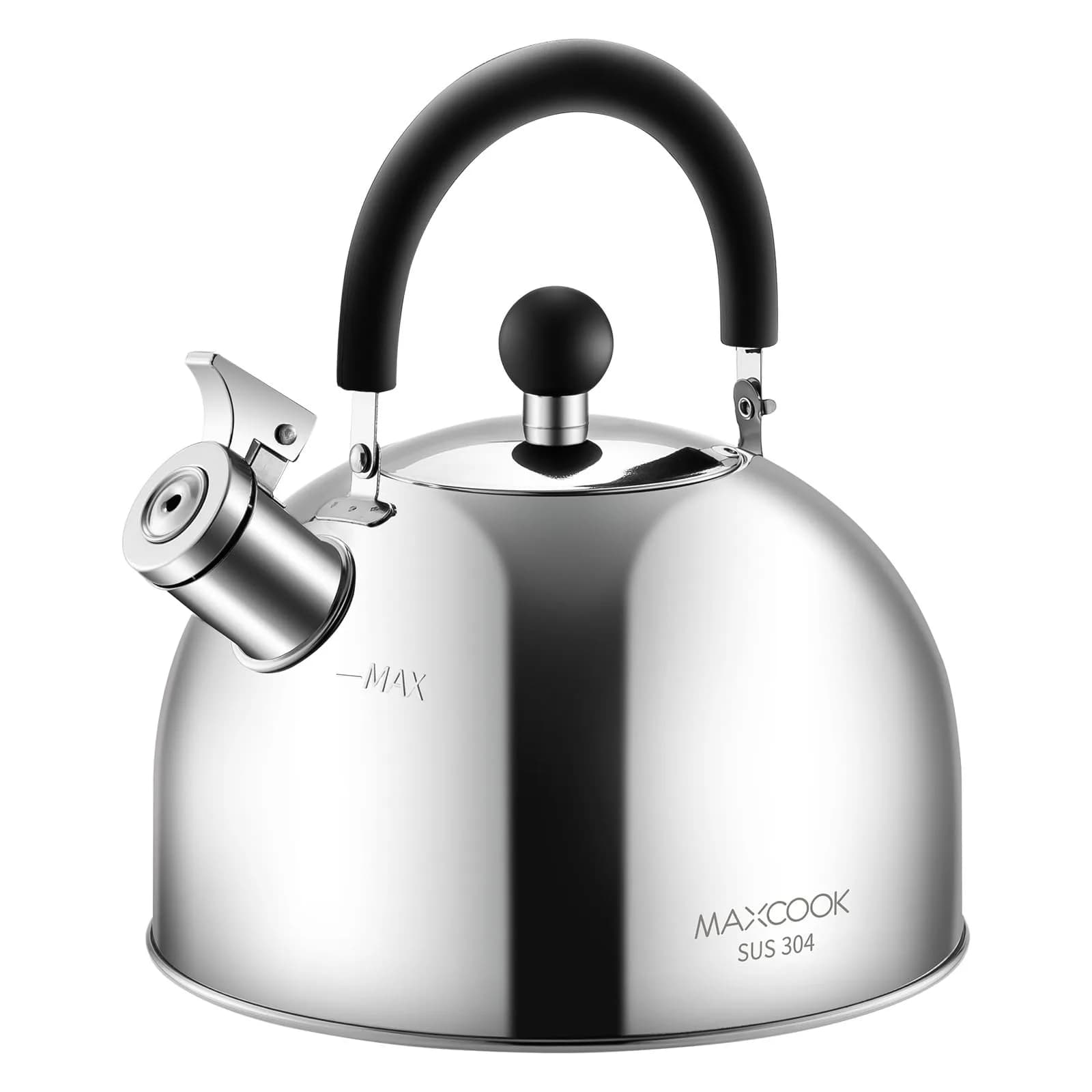 MAXCOOK 4.2 Quart/4L Stainless Steel Whistling Tea Kettle | Induction Compatible, Brushed Satin Finish — Silver / 3.4 Quarts
