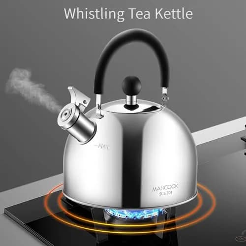 MAXCOOK 304 Stainless Steel Whistling Tea Kettle 3.17 Quart (3L) | Heats Water Fast on All Stovetops thumbnail 6