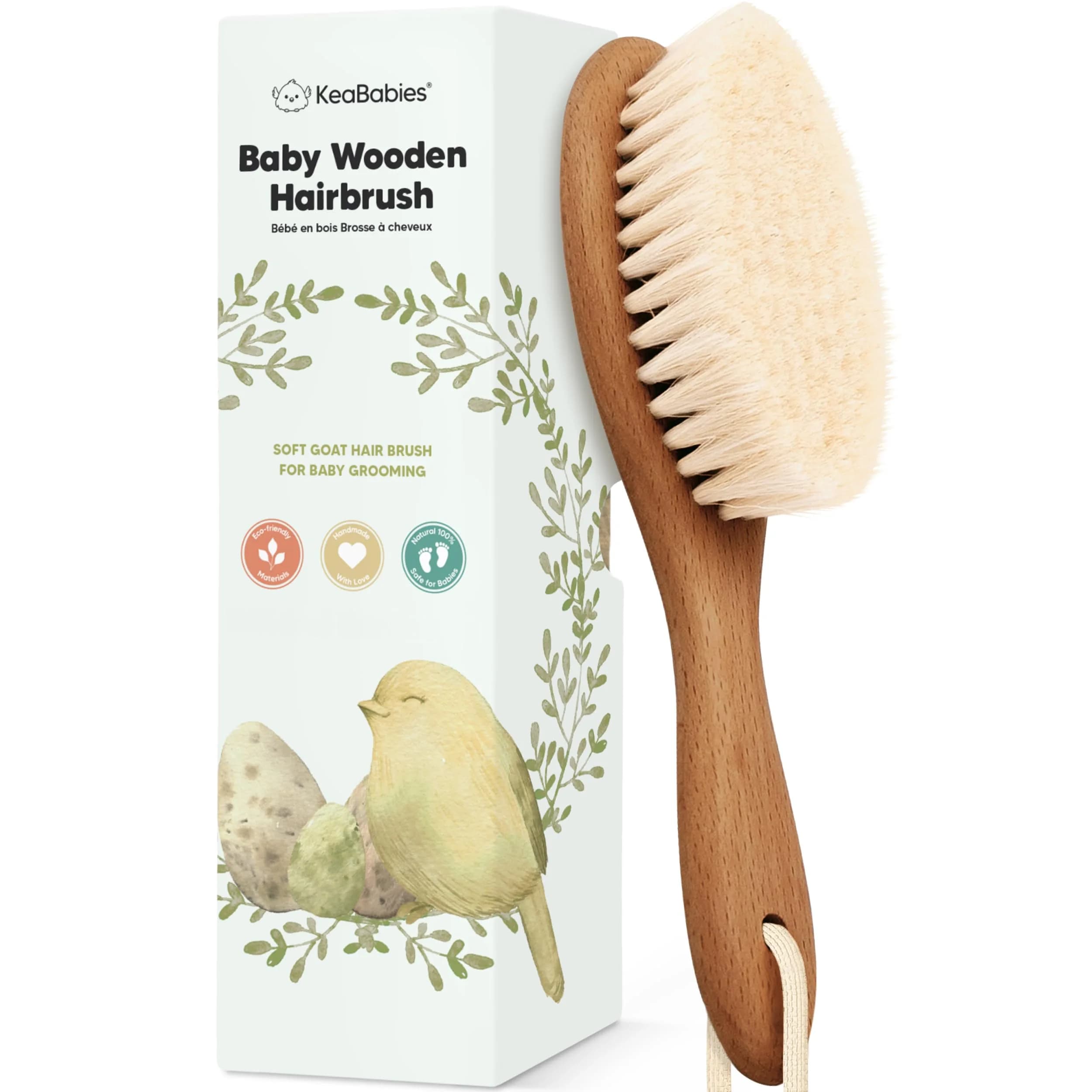 KeaBabies Wooden Baby Hair Brush for Toddler Infant Cradle Cap | Gentle Goat Hair