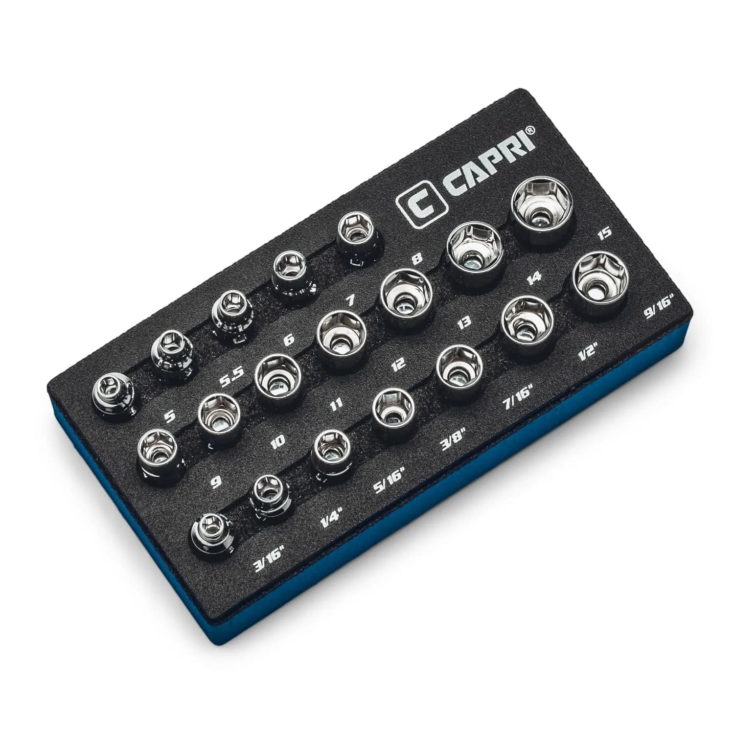 Capri Tools 1/4 in. Drive Universal Socket Set, 3/16-9/16 in. SAE, 7-Piece | WaveDrive Grips Fasteners Tightly — Chrome