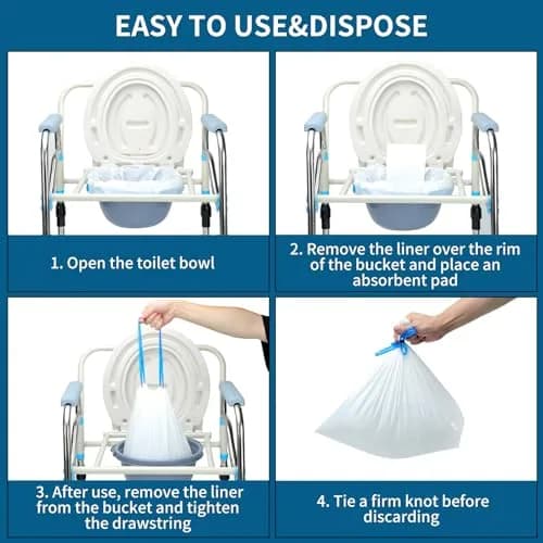 Sameky Commode Liners with Absorbent Pads | Leak-Proof, 35oz Capacity, Universal Fit thumbnail 2