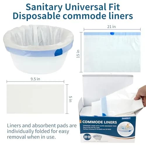 Sameky Commode Liners with Absorbent Pads | Leak-Proof, 35oz Capacity, Universal Fit thumbnail 3