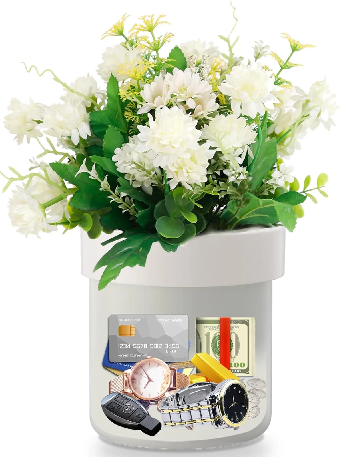Younion Flower Pot Diversion Safe, Secret Hidden Safe, White 129ml (4.8"D x 5.2"H) — White