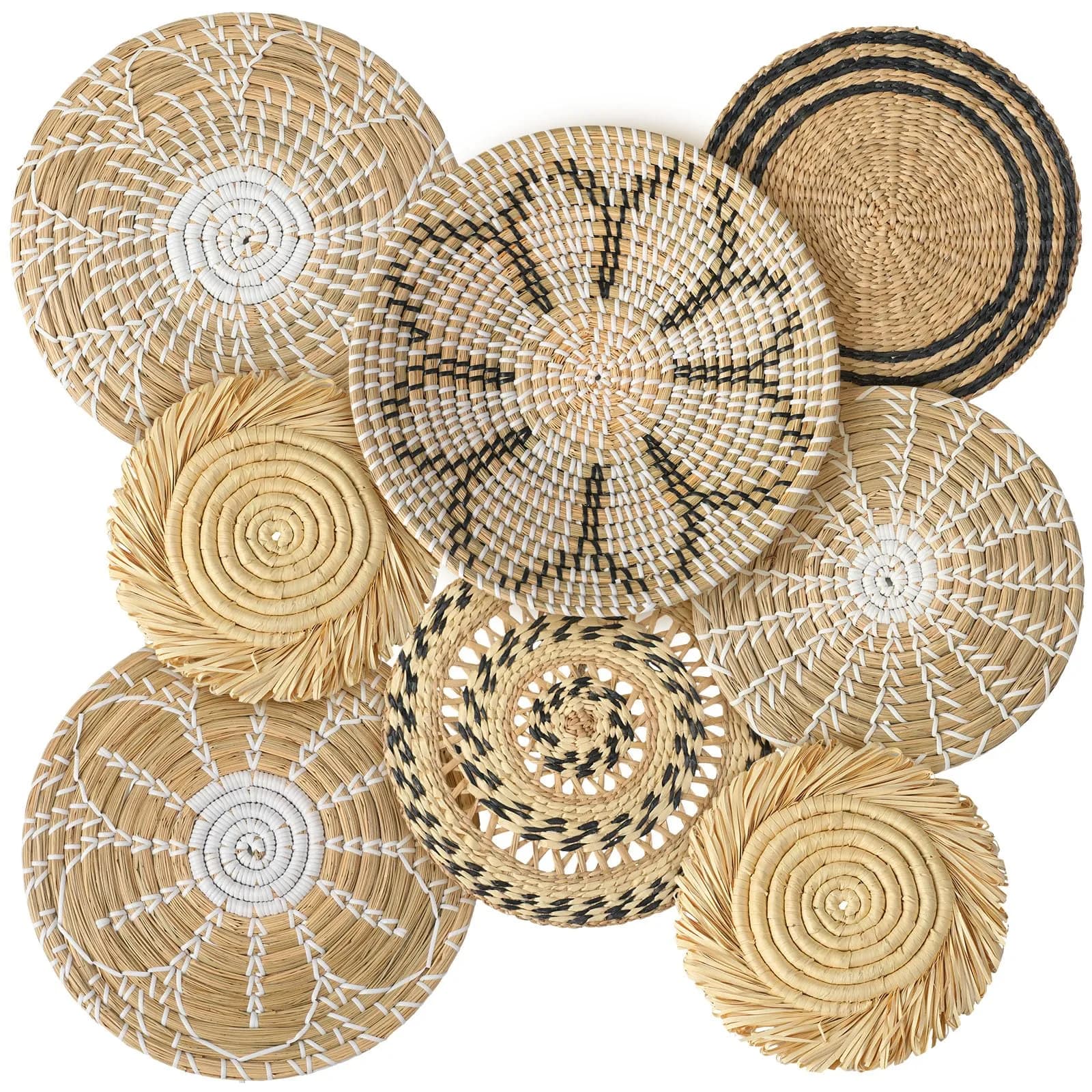 Xuhal 8 Pcs Boho Wall Basket Decor Rustic Farmhouse Summer | Handwoven Seagrass Wall Art — Groovy