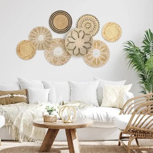Xuhal 8 Pcs Boho Wall Basket Decor Set 17.8 cm - 32 cm | Hand-Woven Natural Aesthetic thumbnail 3