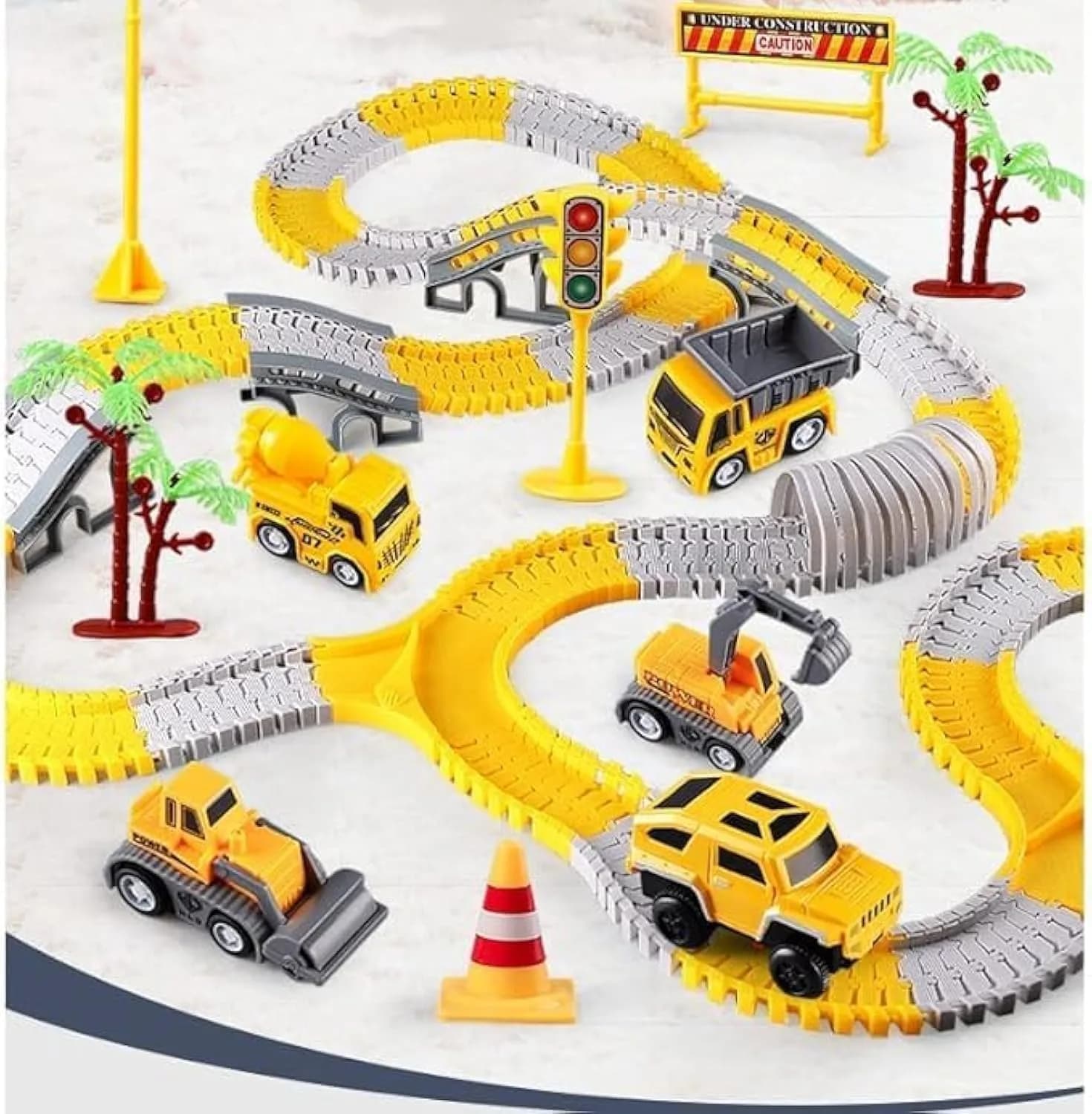 KEXBOVT Construction Race Tracks for Kids, 305 pcs, 2 Electric Cars | DIY Flexible Track Toys Set for Boys & Girls 4-8 - main product image