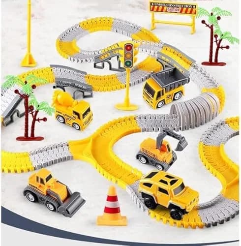 KEXBOVT Construction Race Tracks for Kids, 305 pcs, 2 Electric Cars | DIY Flexible Track Toys Set for Boys & Girls 4-8 thumbnail 1