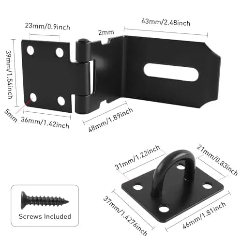 HOWDIA 90 Degree Hasp Latch 6.3cm (2.48 Inch) | Stainless Steel Black Safety Lock for Doors thumbnail 2