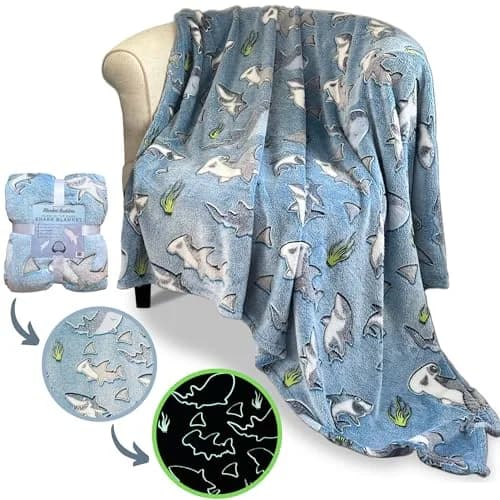 Blanket Buddies Glow in The Dark Shark Fleece Throw Blanket 127cm x 152cm (50" x 60") | Soft, Lightweight, Warm for Boys & Girls thumbnail 1
