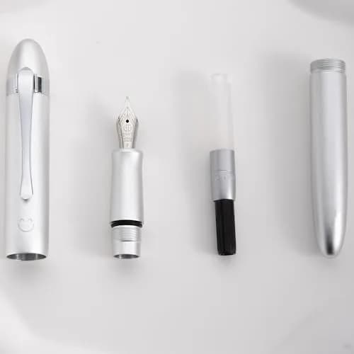 HONG DIAN M1 Fountain Pen Fine Nib Aluminium Short Travel Pen | Elegant Submarine Shape, Silver thumbnail 5
