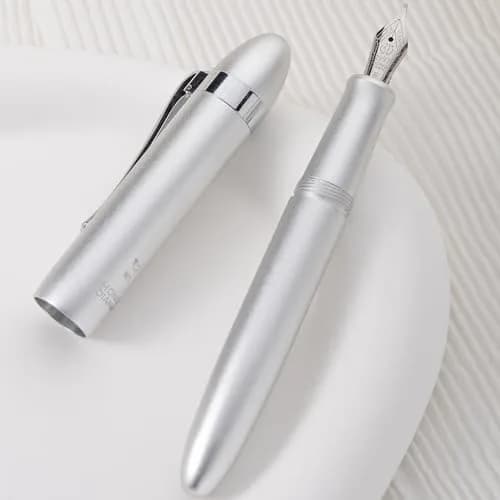 HONG DIAN M1 Fountain Pen Fine Nib Aluminium Short Travel Pen | Elegant Submarine Shape, Silver thumbnail 6