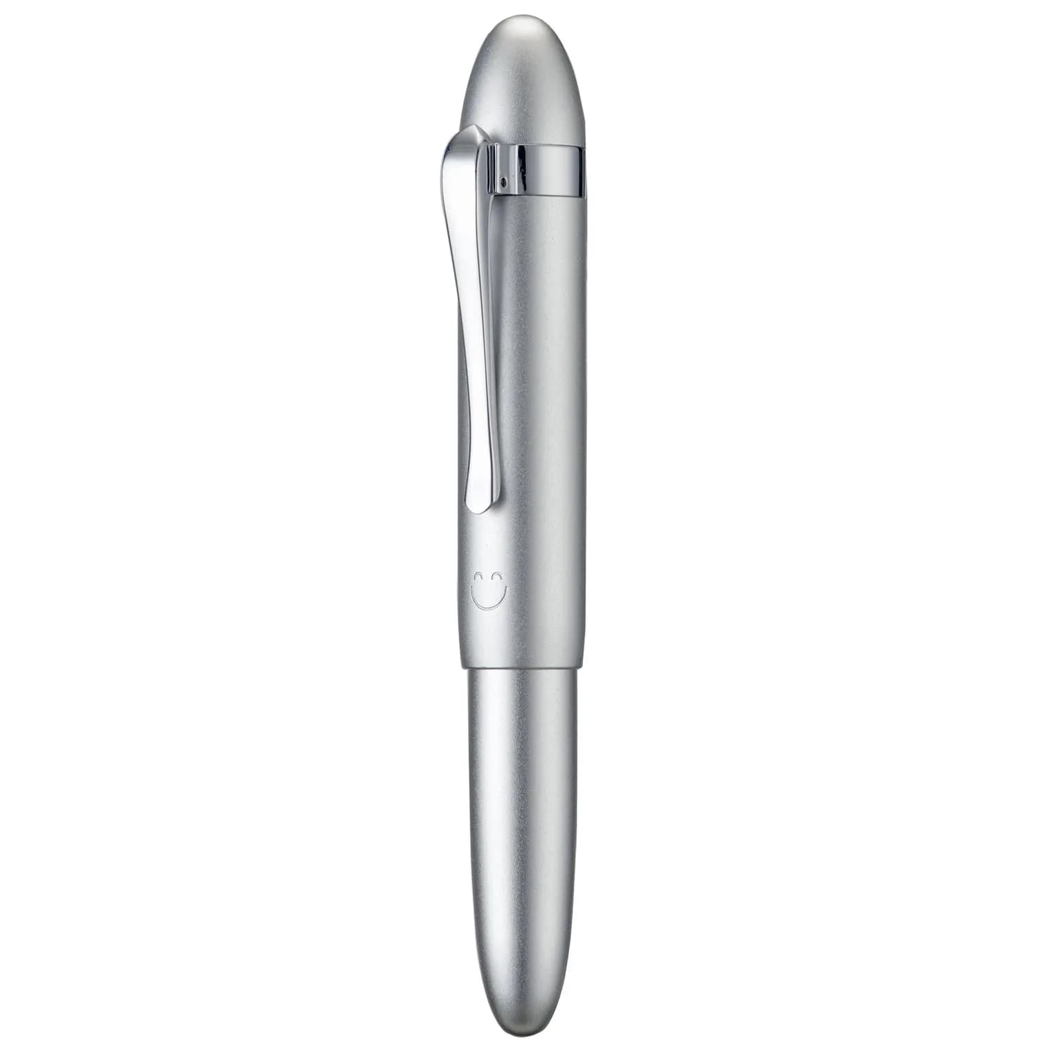 HONG DIAN M1 Fountain Pen Fine Nib, Ice Blue & Submarine Shape Aluminium Short Mini Pocket Travel Pen (105mm / 4.13 inches, 21g) — Silver / Fine