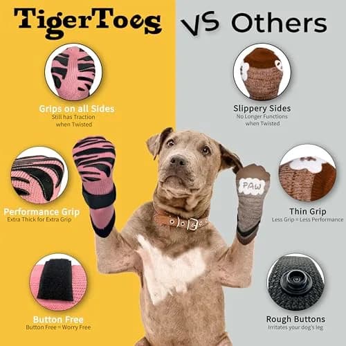DOK TigerToes Premium Non-Slip Dog Socks X-Small (4-Pack) | Extra-Thick Grip for Hardwood Floors thumbnail 4