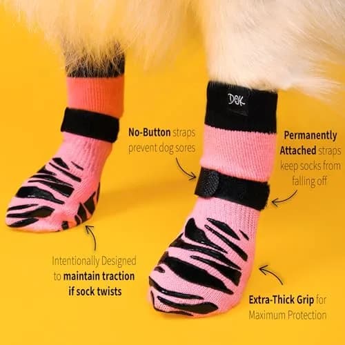 DOK TigerToes Premium Non-Slip Dog Socks X-Small (4-Pack) | Extra-Thick Grip for Hardwood Floors thumbnail 3