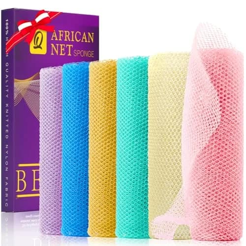 UJFQBH African Net Sponge 80cm (31.5in) Long Bath Sponge Set | 6 Vibrant Colors for Smoother Skin thumbnail 1
