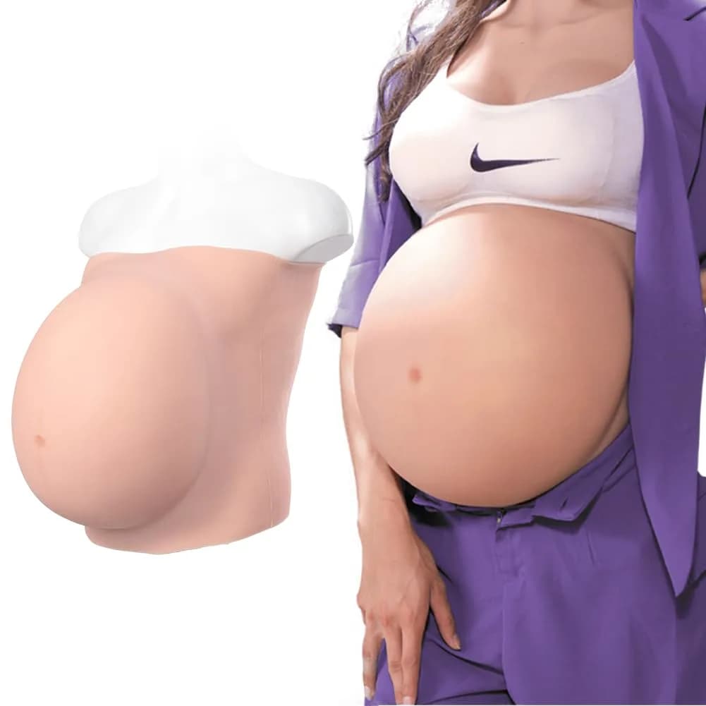 YRZGSAWJ Realistic Fake Pregnant Belly Prop for Cosplay & Film, 1.6-2kg Cotton-Filled, 5-10 Months, Beige, Small/Medium — Beige