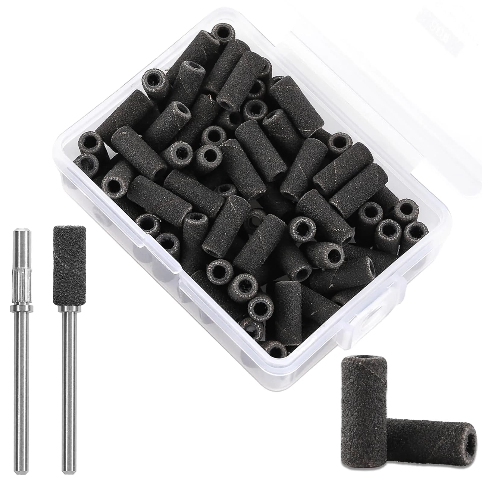 C12rtive 100PCS #150 Medium Grit Small Sanding Bands with 2 Mandrel Bits | Precision Nail Shaping for Acrylic & Gel Nails — 80#