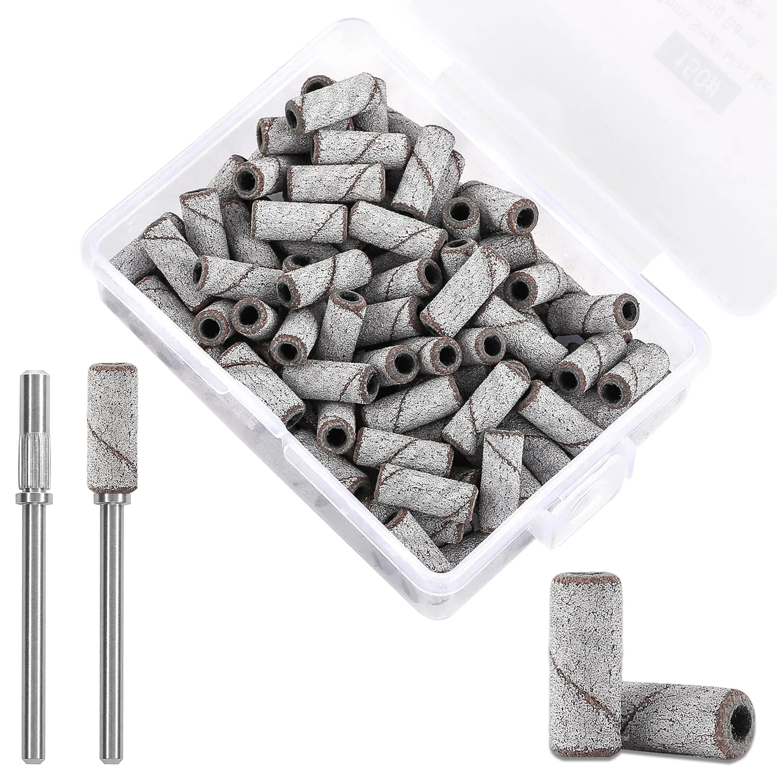 C12rtive 100PCS #150 Medium Grit Small Sanding Bands with 2 Mandrel Bits | Precision Nail Shaping for Acrylic & Gel Nails - main product image