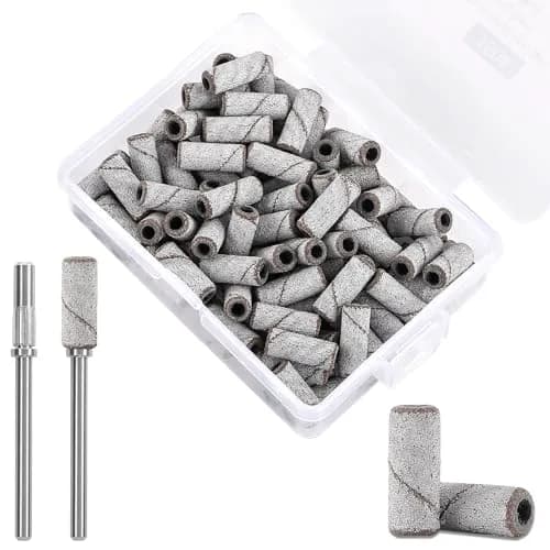 C12rtive 100PCS #150 Medium Grit Small Sanding Bands with 2 Mandrel Bits | Precision Nail Shaping for Acrylic & Gel Nails thumbnail 1