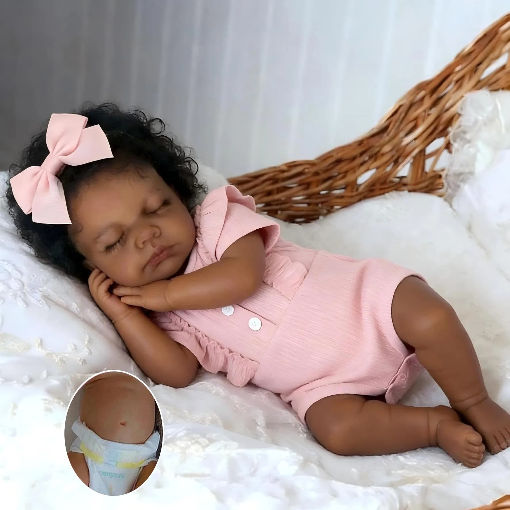 Pinky Reborn Realistic African American Baby Doll Girl 20 Inch Full Body Silicone Vinyl Toy | Age 3+