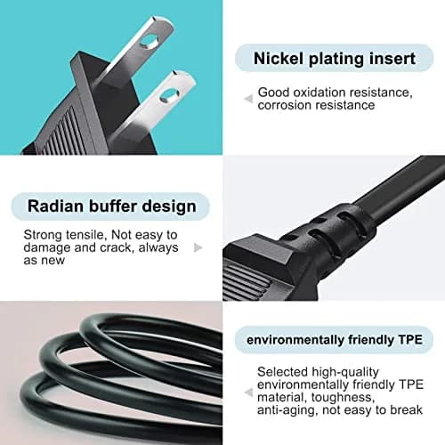 YCWZZH 10ft (3.05m) 2-Slot Power Cord Cable | IEC C7 to NEMA 1-15P thumbnail 3