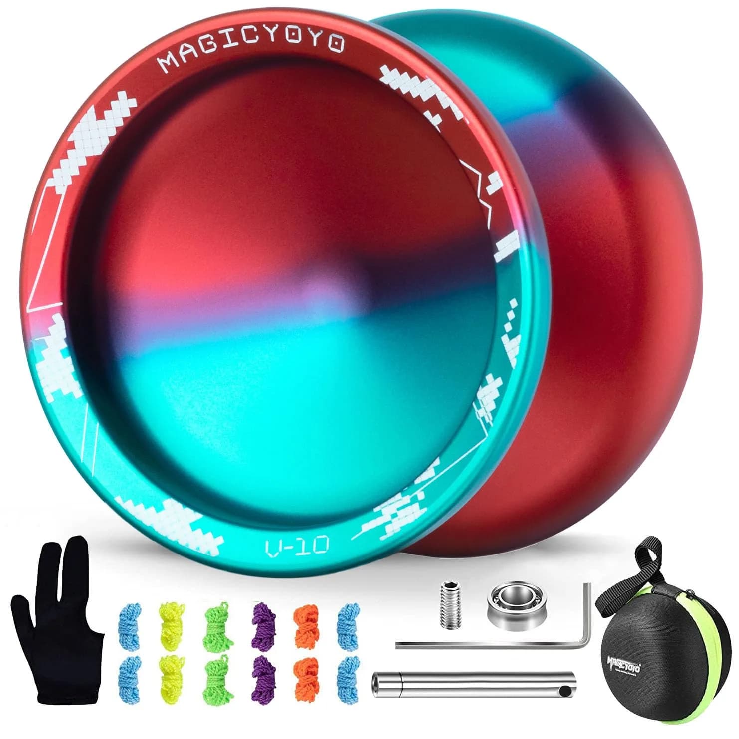 MAGICYOYO V10 Professional Finger Spin Yoyo for DNA Tricks | Metal Yoyo with Responsive & Unresponsive Modes — V10 Blue Red