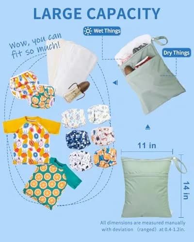 babygoal Wet Dry Bags for Baby Cloth Diapers 3 Pack | Waterproof, Washable Travel Bags thumbnail 5