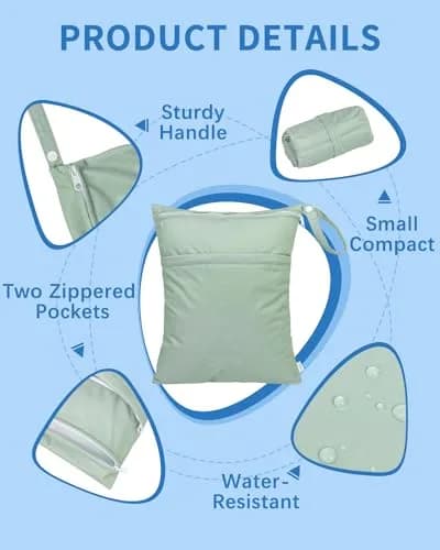 babygoal Wet Dry Bags for Baby Cloth Diapers 3 Pack | Waterproof, Washable Travel Bags thumbnail 2