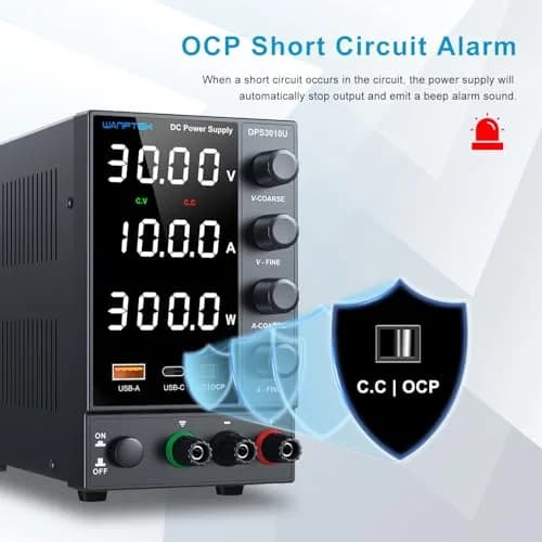 WANPTEK POWER DC Power Supply 0-30V 0-10A | Adjustable Bench Regulated Power Supply with USB & Type-C thumbnail 3