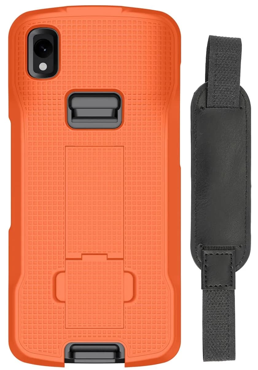 Nakedcellphone Case and Hand Strap Combo for Zebra TC22 TC27 - Black | Slim Impact Protection — Orange