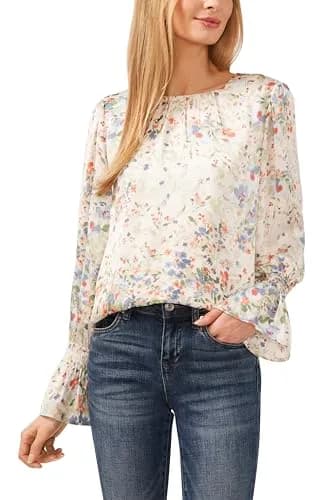 CeCe Long Sleeve Blouse | Crew Neck, Smocked Cuffs, Lightweight Polyester, Regular Fit (approx. 0.23kg) thumbnail 1