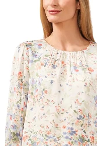 CeCe Long Sleeve Blouse | Crew Neck, Smocked Cuffs, Lightweight Polyester, Regular Fit (approx. 0.23kg) thumbnail 2