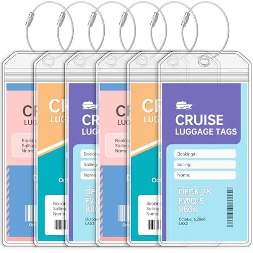 Teskyer Clear Cruise Luggage Tag Holder 6 Pack | Waterproof PVC with Zipper & Steel Loop for NCL, Princess, Carnival thumbnail 1