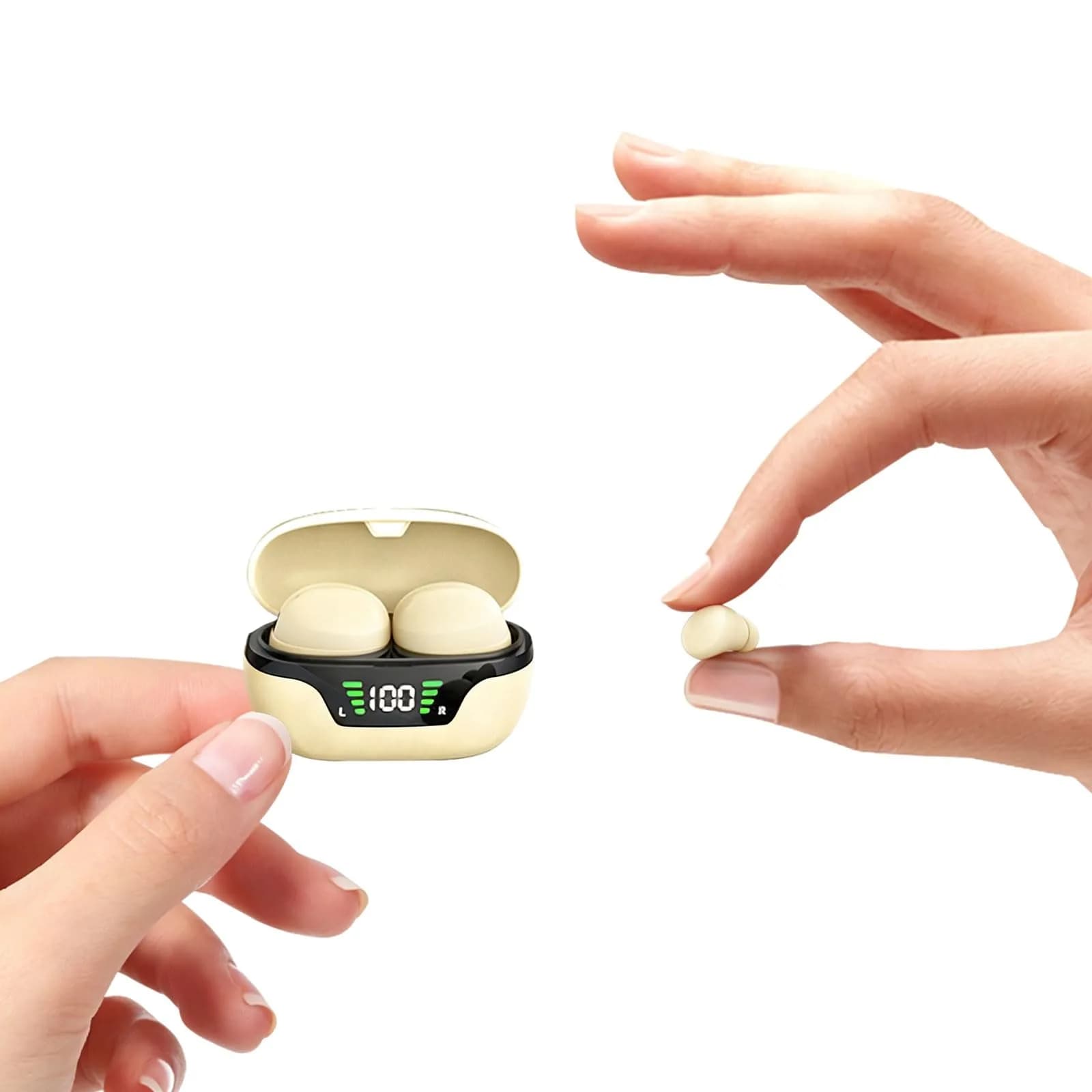 Loluka Mini Invisible Wireless Earbuds, Beige | Discreet Bluetooth 5.3 with Charging Case for Small Ears — Nude