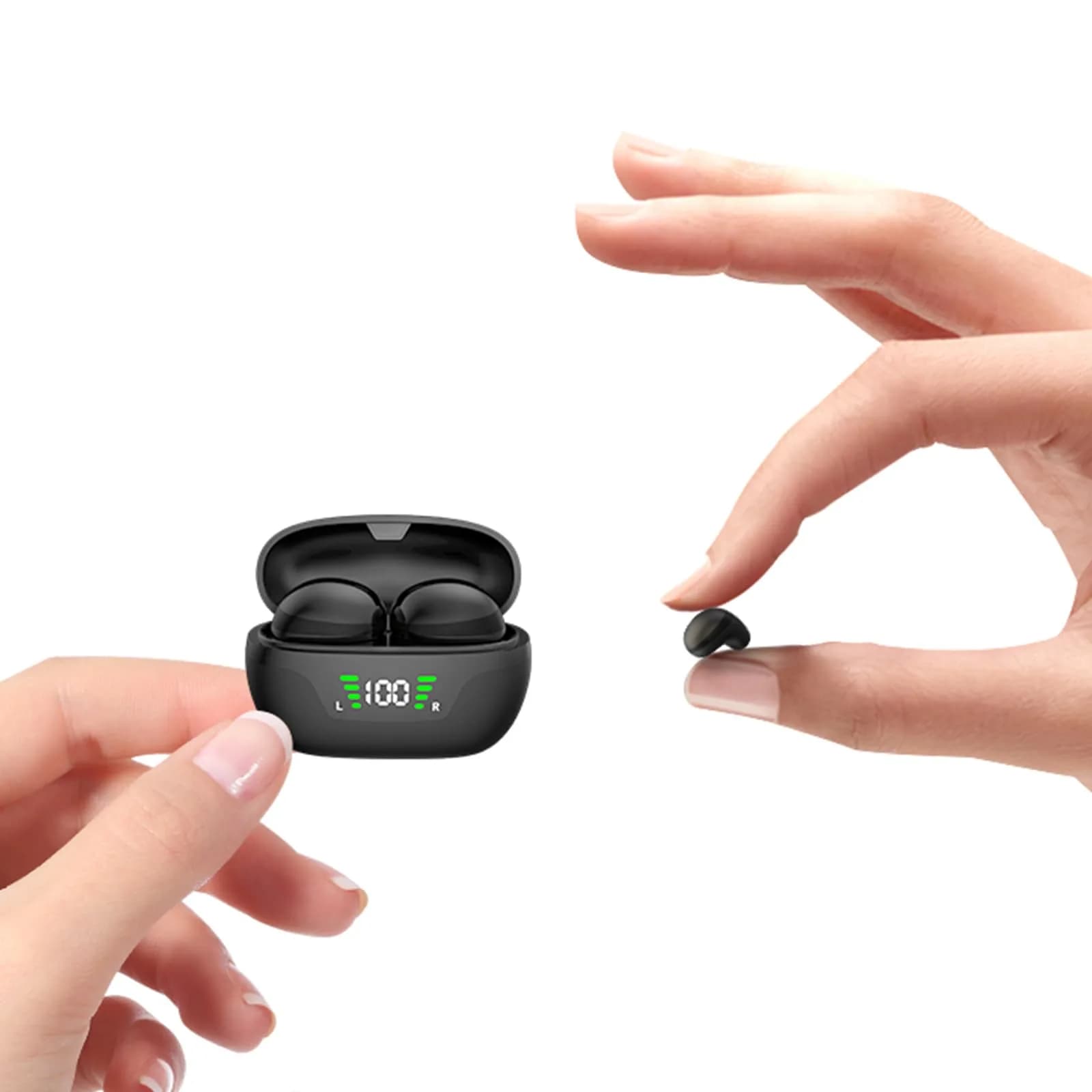 Loluka Mini Invisible Wireless Earbuds, Beige | Discreet Bluetooth 5.3 with Charging Case for Small Ears — Black