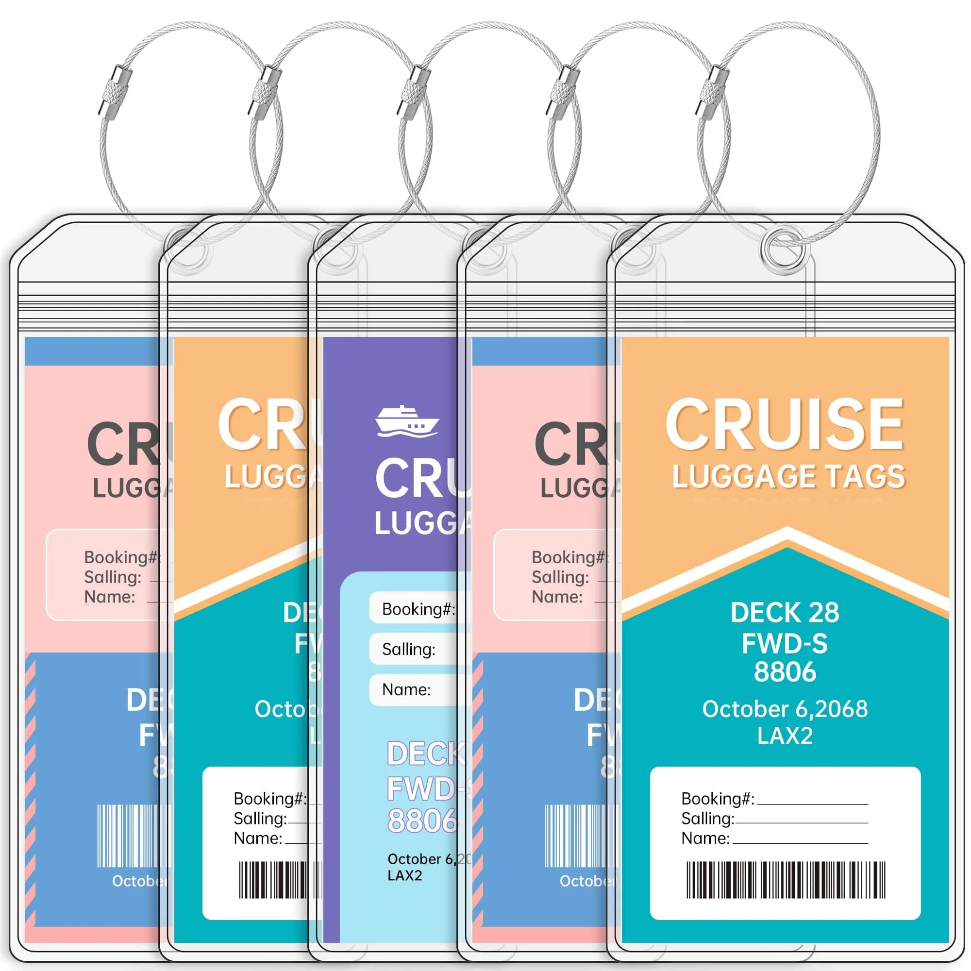 Teskyer Clear Cruise Luggage Tag Holder, Wide, 5 Pack | Waterproof PVC with Zipper & Steel Loop - main product image