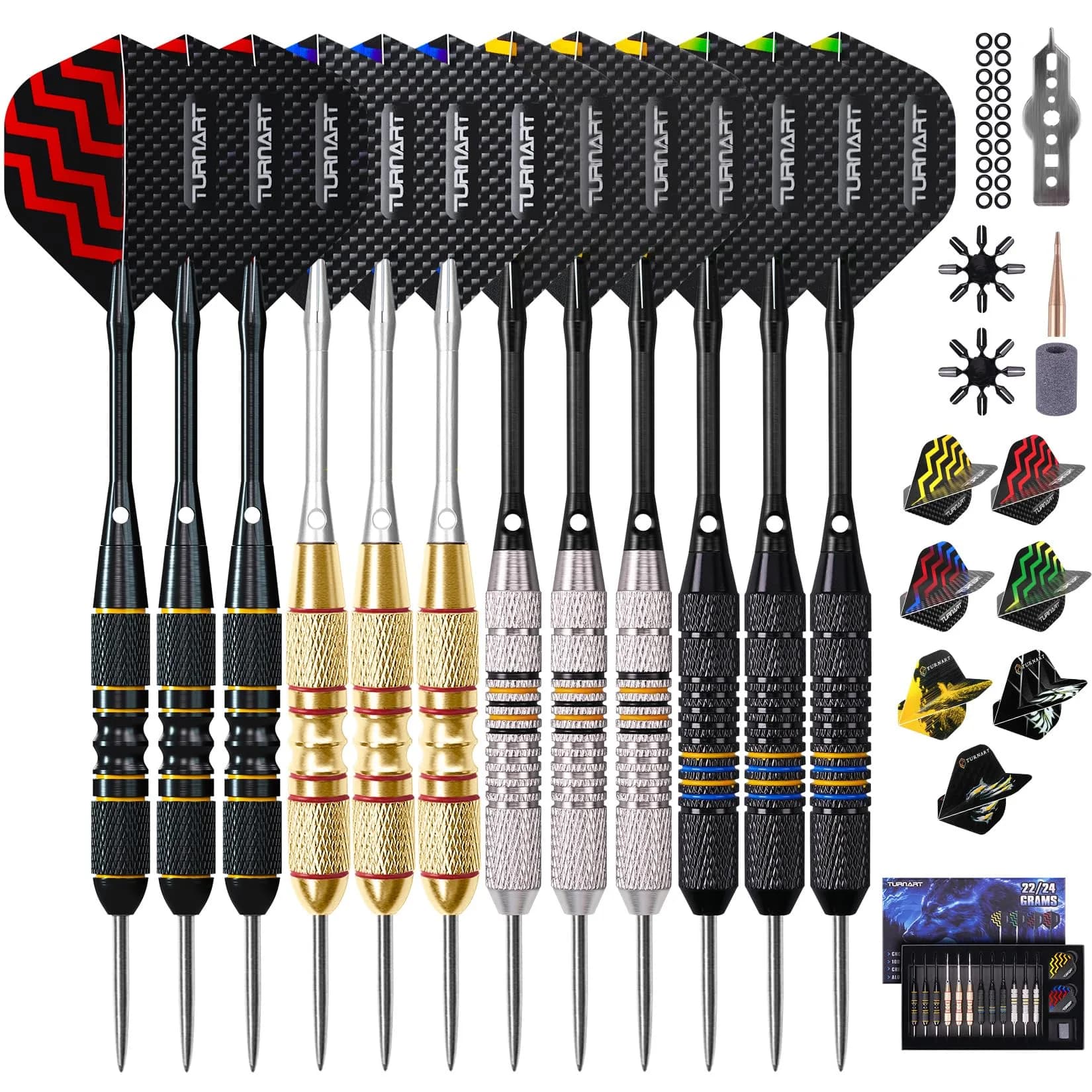 Turnart Darts Metal Tip Set - Steel Tip Darts Set Professional Metal Darts | 12 Darts & Spare Parts Box - main product image